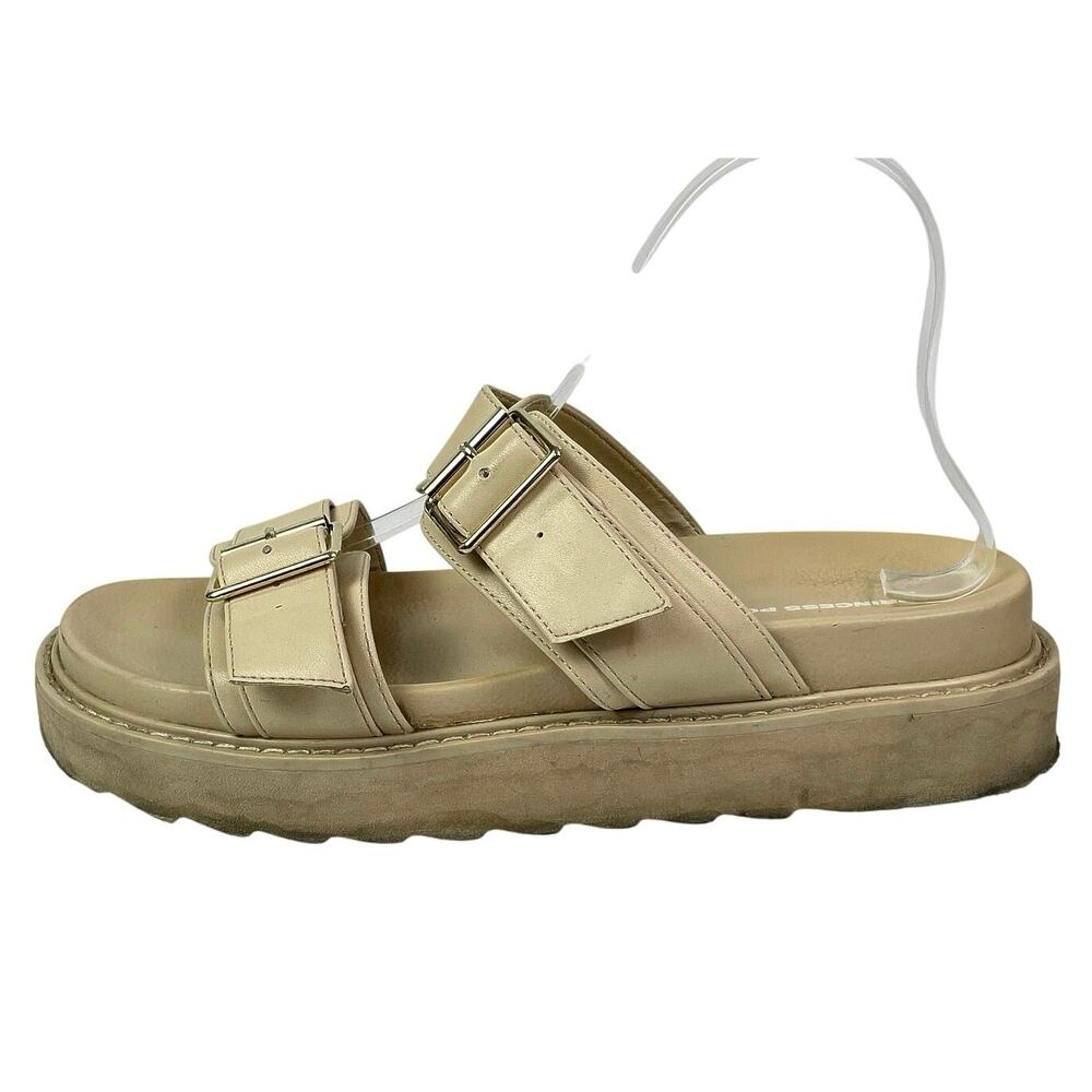 Princess Polly Ma Belle Women's Cream Double Buckle Strap Flats Slides Sandals 9